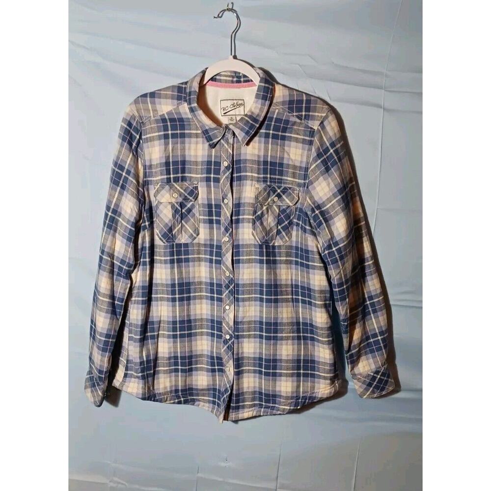 BC Clothing Plaid Shirt Jacket  Mens XL Blue Plaid with Soft Lining 100% Cotton
